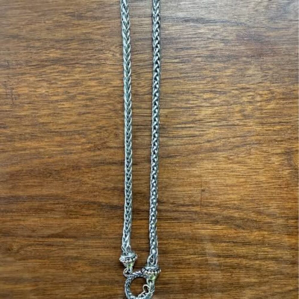 Vintage Silver Tone Braided Chain Necklace Toggle Clasp Mixed Metal Jewelry